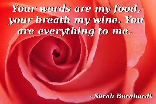 Your words are my feed, your breath my wine. You are everything to me. - Sarah Bernhardt