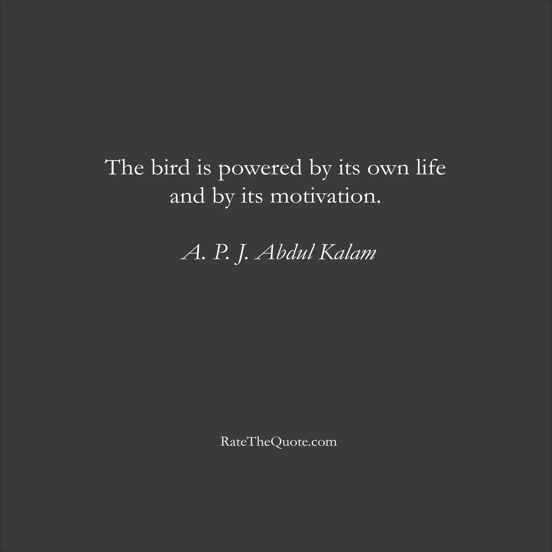 Motivation Quotes The bird is powered by its own life and by its motivation. A. P. J. Abdul Kalam